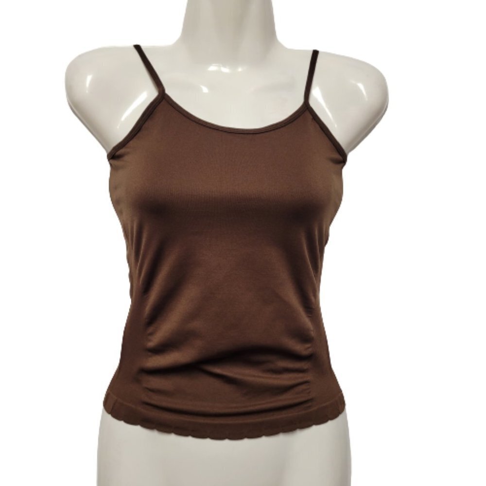 BROWN Spaghetti Strap Tank Top Spandex Fitted Camisole- One Size- NEW
